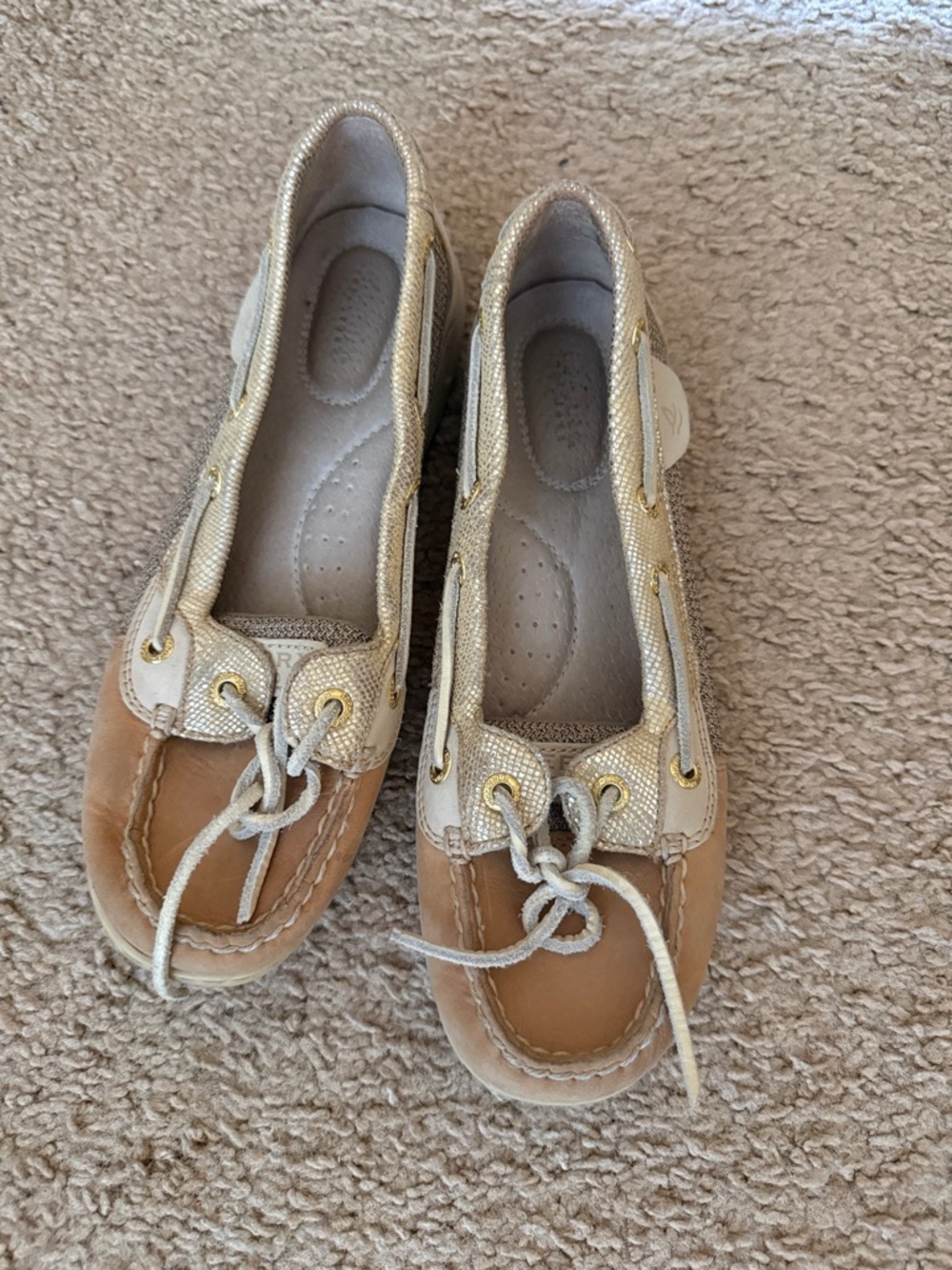 Sperry Two-Tone Tan and Gold Moccasin Boat Shoes